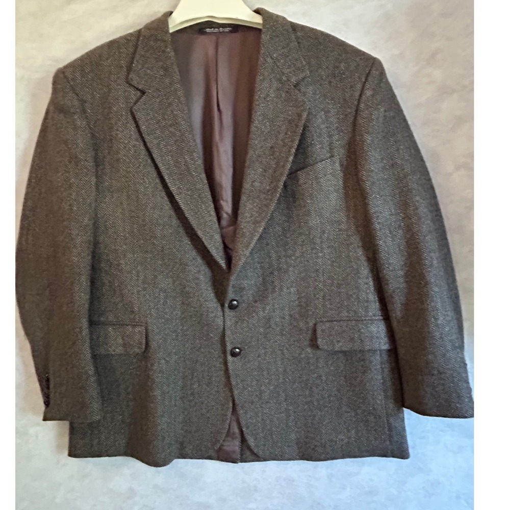 Robert Stock Classics 48R Wool Herringbone Blazer Brown Grey Sport Coat 2 Button